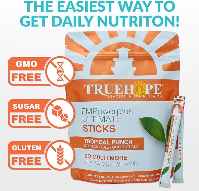 Truehope EMPowerPlus Ultimate Sticks Daily Multi-Supplement to Support Overall Wellness - Dairy-Free, Gluten-Free, Sugar-Free, Vegan, Non-GMO - 30 Sticks, Tropical Punch