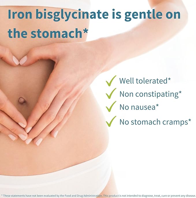 High Absorption Chelated Iron Bisglycinate 20mg with Vitamin C, 6 Month Supply, Iron, Gentle Formula, Clean Label & Targeted Release, for Women and Men, One Daily, Vegan, 180 Tablets, by Igennus