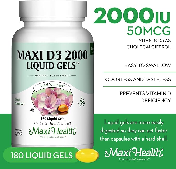 Kosher Vitamin D3 2000IU - Highly Absorbable Vitamin D Supplements for Healthy Immune Response, Calcium Absorption, Teeth & Bone Health - Vit D3 Vitamin 2000 IU - Vitamin D 3 - 180 Liquid Gels