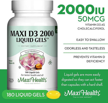 Kosher Vitamin D3 2000IU - Highly Absorbable Vitamin D Supplements for Healthy Immune Response, Calcium Absorption, Teeth & Bone Health - Vit D3 Vitamin 2000 IU - Vitamin D 3 - 180 Liquid Gels