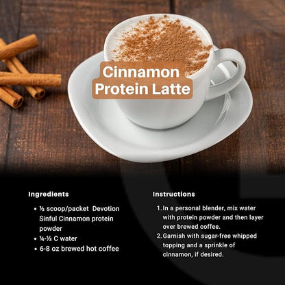 Devotion Nutrition Protein Powder Blend | Gluten Free, Keto Friendly, No Added Sugars | 1g MCT | 20g Whey & Micellar Protein | 12 Count Packets (Sinful Cinnamon)