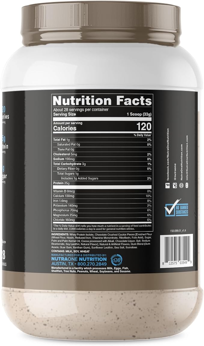 NutraOne IsolateOne Whey Isolate Protein Powder 100% Pure Whey Isolate Powder (Cookies & Cream - 28 Servings)