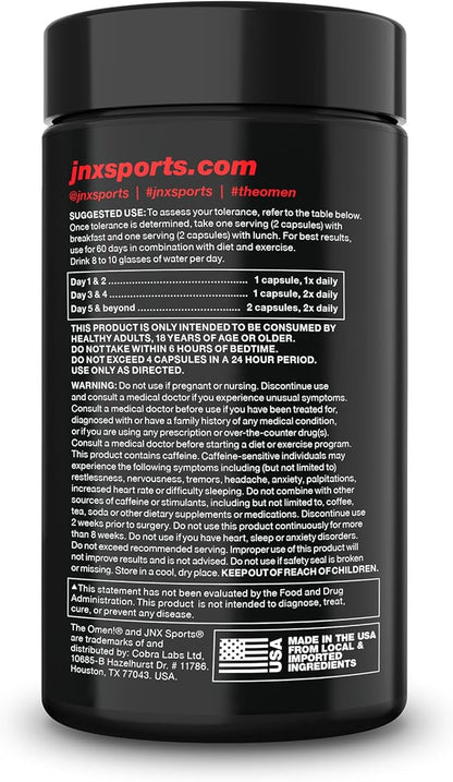 JNX SPORTS The Omen! Thermogenic Fat Burner – Dietary Supplement for Men & Women with L Carnitine | Appetite Suppressant & Metabolism Booster | 100 Capsules