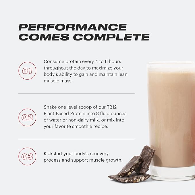 TB12 Plant Based Protein Powder by Tom Brady, 24g of Vegan Pea Protein, Low Sugar, Low Carb, Non-GMO, Meal Replacement, Keto Friendly, Paleo, Sugar Free, Chocolate Flavor (1.12 Ounce / 12 Pack)