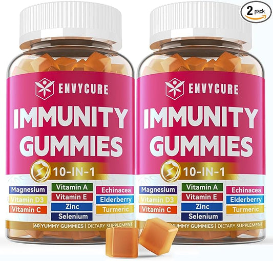 Multivitamin Gummies Daily Immunity Booster, Natural Herbal Elderberry, Echinacea, Turmericm, Vitamin A C, D3 5000IU, E, Zinc, Selenium, Magnesium Support Immune, Cellular Health & Bone Strong, 2 Pack