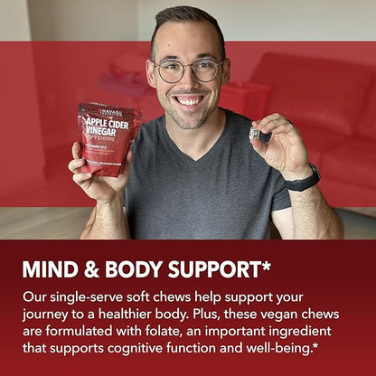 Apple Cider Vinegar Chews - Apple Cider Vinegar Supplements for Energy Management - Enhanced with Vitamin B12 and Folate - ACV Chews - 1 Month Supply Individually-Wrapped Chews