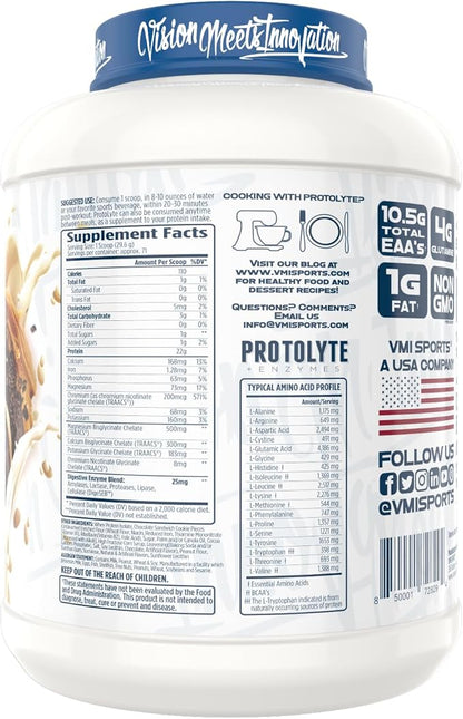 VMI Sports Protolyte 100% Whey Protein Isolate | + Electrolytes & Enzymes | Zero Sugar – Keto Friendly - Lactose Free | 21-25g Protein for Muscle Growth – Recovery – Hydration