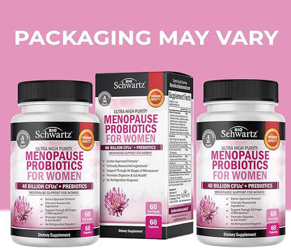 Menopause Supplements for Women - 40 Billion CFU Menopause Probiotics for Women - Menopause Support for Hot Flashes Night Sweats Mood Swings and Hormone Balance - Non-GMO, 60 Count, 60 Servings