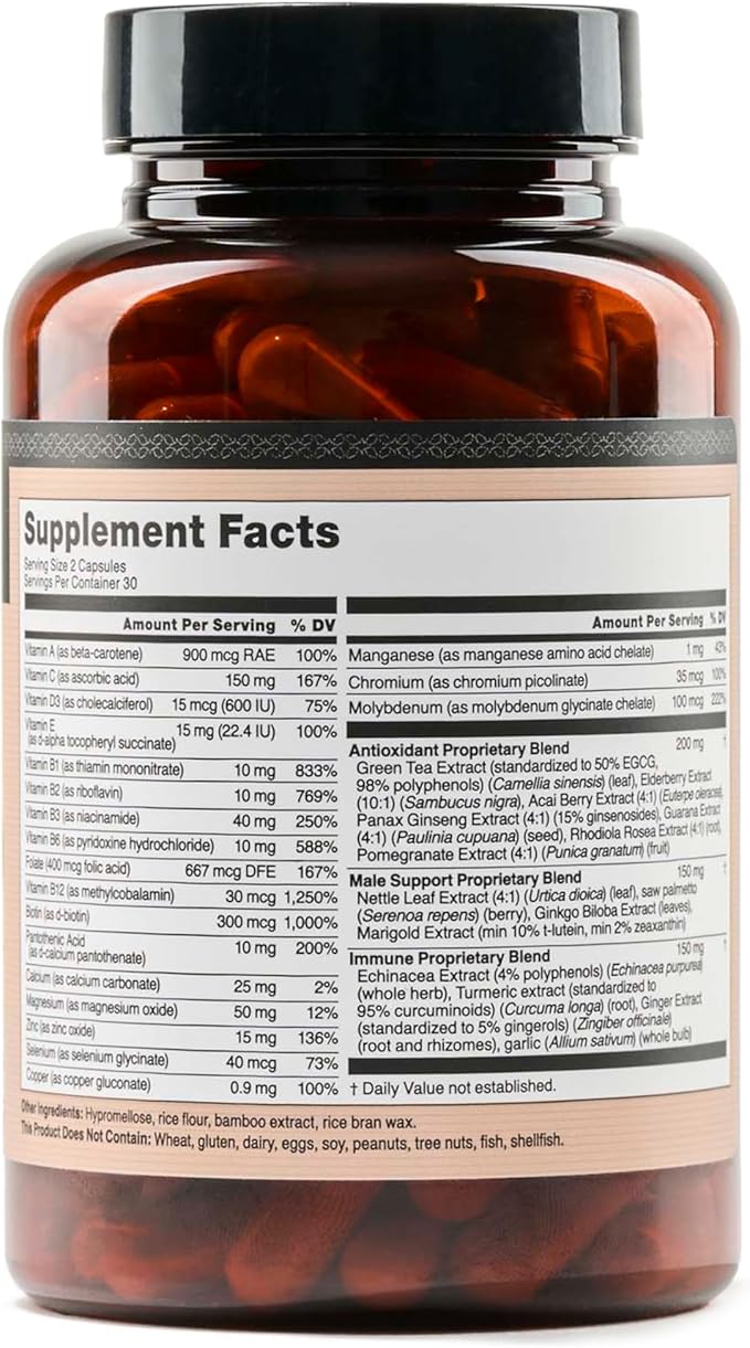 NatureWise Multivitamin for Men - Daily Male Support - Minerals & Herbs for Energy, Performance, Immunity - with Vitamin A, C, D, B-Complex - Soy & Gluten-Free, Non-GMO - 60 Capsules[1-Month Supply]