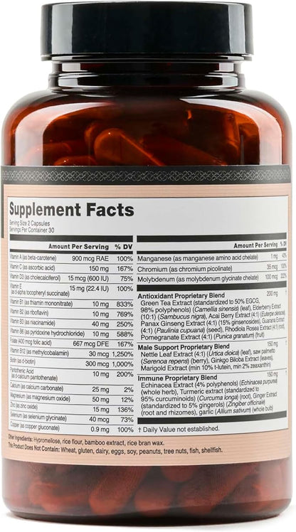 NatureWise Multivitamin for Men - Daily Male Support - Minerals & Herbs for Energy, Performance, Immunity - with Vitamin A, C, D, B-Complex - Soy & Gluten-Free, Non-GMO - 60 Capsules[1-Month Supply]