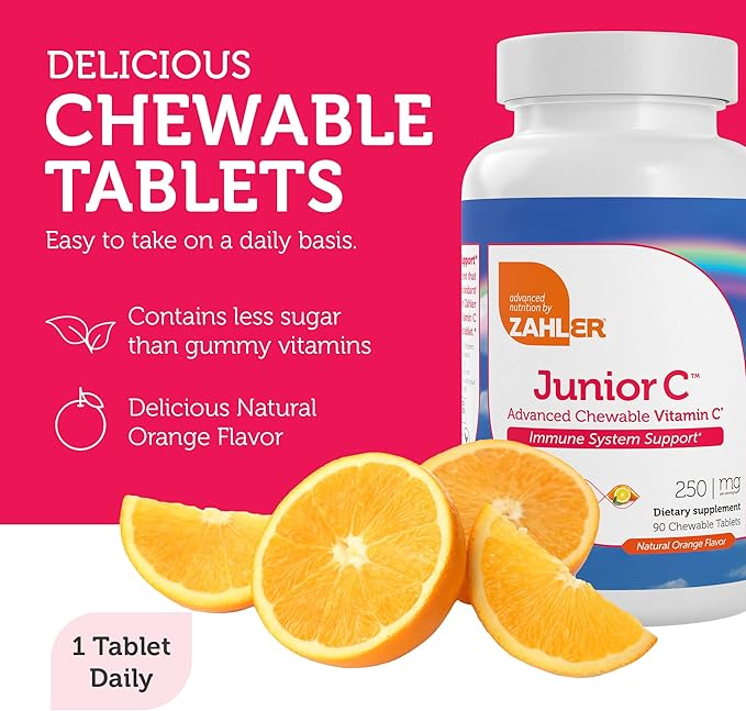 Zahler Junior C Advanced Chewable Vitamin C for Kids - Immune Support Kids Vitamins in Delicious Orange Flavor - Kosher Kids Vitamin C for Immunity - Vitamin C Chewable Antioxidant - (90 Count)