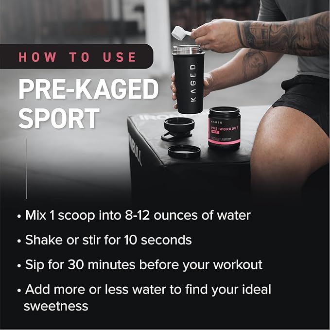 Kaged Pre-Kaged Sport Pre Workout Powder | Watermelon | Energy Supplement for Endurance | Cardio, Weightlifting Sports Drink | 20 Servings