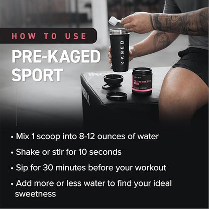 Kaged Pre-Kaged Sport Pre Workout Powder | Watermelon | Energy Supplement for Endurance | Cardio, Weightlifting Sports Drink | 20 Servings
