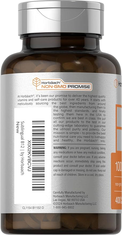 Horbaach Vitamin B12 Sublingual 1000 mcg | 400 Tablets | Methyl Supplement for Women and Men | Fast Dissolve Pills | Berry Flavor | Vegan, Non-GMO, and Gluten Free