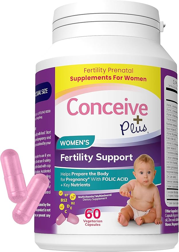 CONCEIVE PLUS Women's Fertility Support | Conception Vitamin Complex, Folic Acid, Zinc and Biotin | 30-Day Supply Fertility Supplement for Use When Trying to Get Prgenant | 60 Soft Capsules
