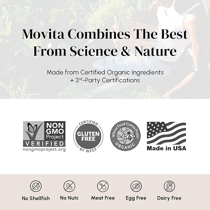 Movita Beauty – Promotes Healthy Hair, Skin & Nails with Biotin & Choline –Fermented Whole Foods, Organic, Vegan, Gluten-Free, Non-GMO – 30-Day Supply (Eco-Friendly Pouch)