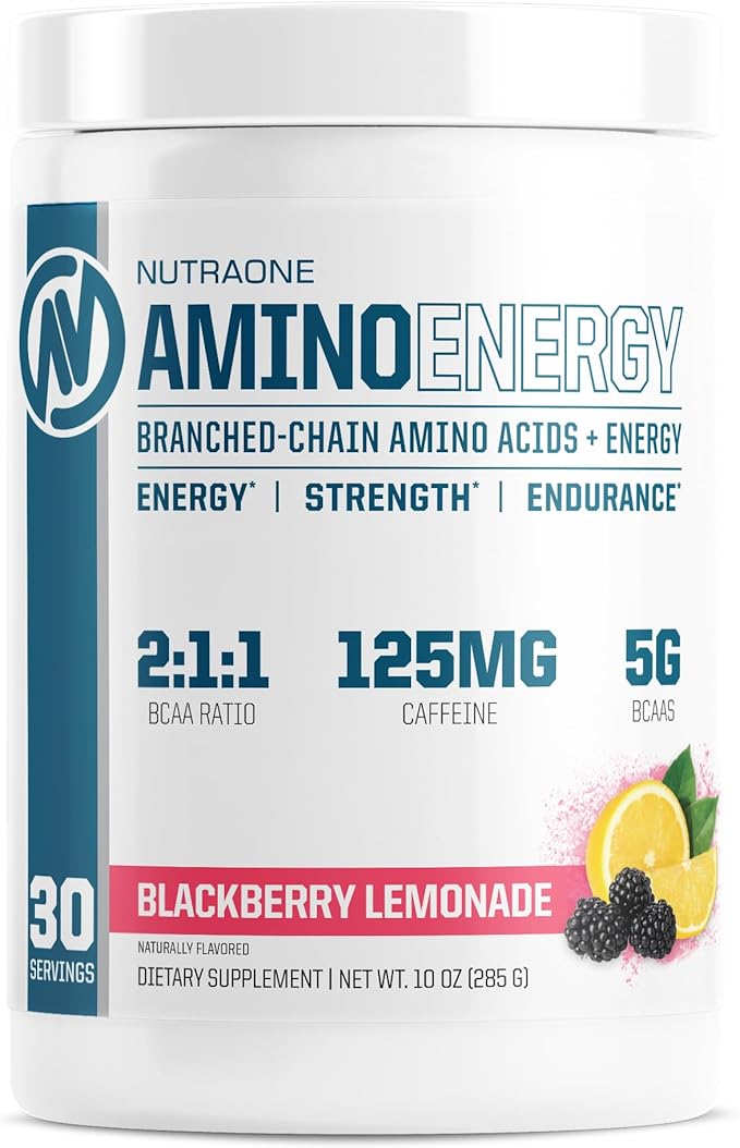 NutraOne Amino Energy BCAA Powder Pre-Workout Supplement with Caffeine Branched Chain Amino Acids to Help Fuel and Recover* (BlackBerry Lemonade - 30 Servings)