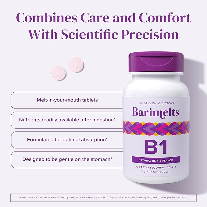 Barimelts Vitamin B1-90 Fast-Dissolving Tablets (3-Month Supply) - Sugar-Free Bariatric Vitamins for Women, Natural Berry Flavor