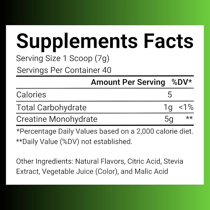 Creatine Monohydrate – 5g Creatine Monohydrate Powder – Advanced Creatine for Women and Men – Bulk Supplements Creatine – Delicious Fruit Punch Flavor – 9.8oz (40 Servings, Sour Apple)