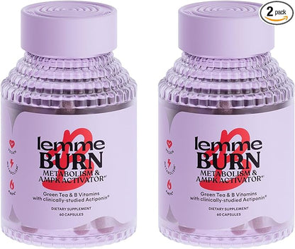 Lemme Burn Belly Fat Capsules, Clinically Studied AMPK Metabolic Activator Actiponin Jiaogulan, 50% EGCG Green Tea Extract, Vitamin B6, Methyl B12 for Men and Women - Vegan- 60 Count (Pack of 2)