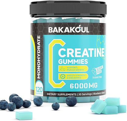 Creatine Monohydrate Gummies 5g for Men & Women - 120 Sugar Free Gummies with Magnesium Glycinate, L-Threonate, L-Taurine + Vitamin B12 for Muscle Support, Energy Boost, (Blueberry Flavor)