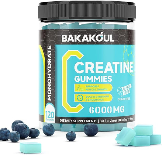 Creatine Monohydrate Gummies 5g for Men & Women - 120 Sugar Free Gummies with Magnesium Glycinate, L-Threonate, L-Taurine + Vitamin B12 for Muscle Support, Energy Boost, (Blueberry Flavor)