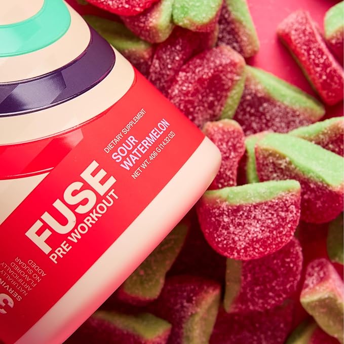 Podium Nutrition, Fuse Pre Workout Powder, Sour Watermelon, 30 Servings, Beta Alanine and Caffeine for Energy, Gluten Free, Soy Free, Dairy Free