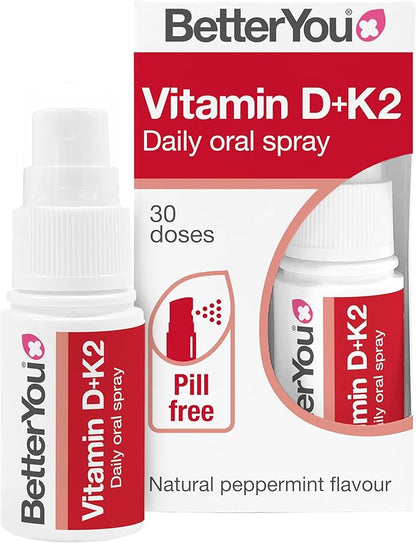 BetterYou D3000 and K2 Vitamin D Daily Oral Spray - Convenient Alternative for Tablets - Supports Bone Health and Boost Immune System - Natural Peppermint Flavor - 0.4 oz