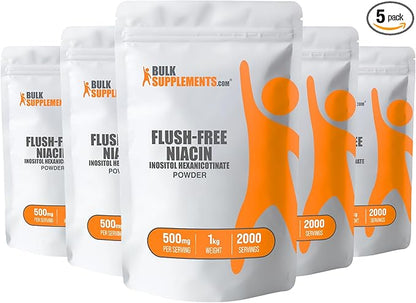 BulkSupplements.com Flush Free Niacin Powder - as Inositol Hexanicotinate, Vitamin B3 Supplement, Niacin 500mg Flush Free - Gluten Free, 500mg of per Serving, 5kg (11 lbs) (Pack of 5)