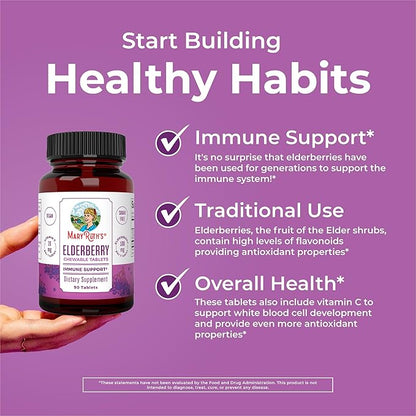MaryRuth Organics Elderberry Vitamin C Chewable Tablets | Sambucus nigra | Black Elderberry for Immune Support | 3 Month Supply | Gluten Free | Non-GMO | 90 Servings