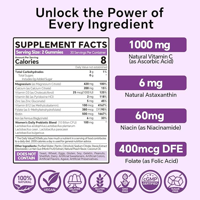 Magnesium Citrate Gummies 420mg for Adult - Dual Layer - w/ 10 Billion CFU - 5 Strains Probiotics & Calcium,D3,Biotin,Iron,B6,B12,Folate,Supports for Bone,Nerve,Relaxation,Muscle - Vegan 60 Cts