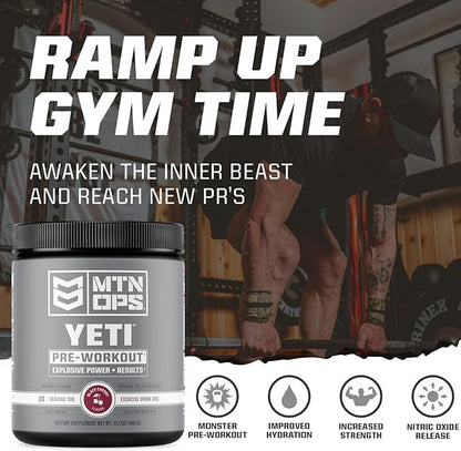 MTN OPS Yeti Monster Pre-Workout Powder Energy Drink 30-Serving Tub, Black Cherry