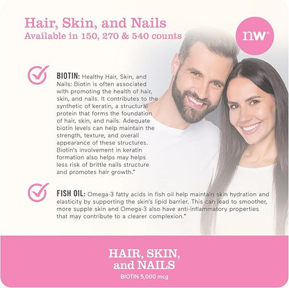 NatureWise Hair Skin and Nails Vitamin, Biotin 5000mcg w/Hyaluronic Acid, Collagen for Women with C, B Complex, D3, A, E, Iron - Non-GMO, Gluten Free - 540 Softgels[6-Month Supply]