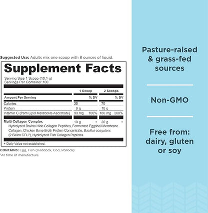 Ancient Nutrition Collagen Powder Protein with Probiotics, Unflavored Multi Collagen Protein with Vitamin C, 100 Servings, Hydrolyzed Collagen Peptides Supports Skin and Nails, Gut Health, 35.6 oz