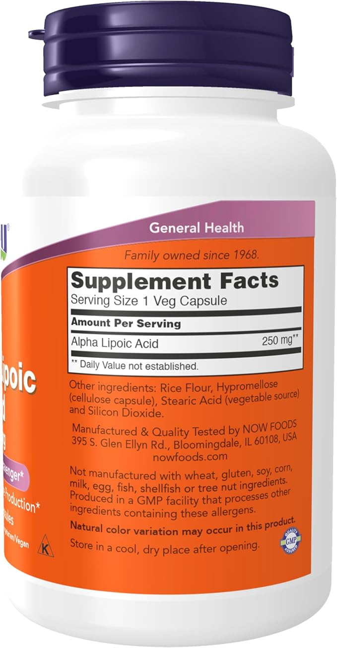 NOW Foods Supplements, Alpha Lipoic Acid 250 mg, Supports Glutathione Production*, Free Radical Scavenger*, 120 Veg Capsules