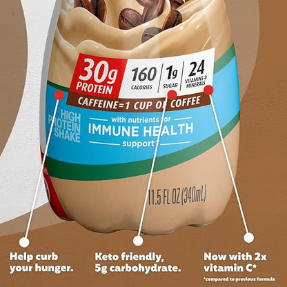 Premier Protein Shake, Café Latte, 30g Protein, 1g Sugar, 24 Vitamins & Minerals, Nutrients to Support Immune Health 11.5 fl oz, 12 Pack