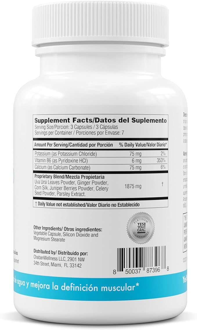 Yes You Can! Natural Water Lipo Pills - Diuretic Cleanse with Electrolytes & Vitamins - Helps with Water Retention - Gluten-Free, 21 Capsules Per Bottle (2 Pack)