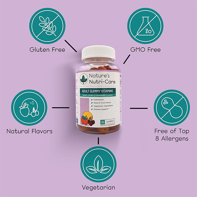 Nature's Nutri-Care Gummy Vitamins - Multivitamins for Women, Mens Multivitamin Gummies, Chewable Vitamin for Adults, Women’s & Men’s Multi Supplements, Natural Vegetarian Gummy, Made in USA