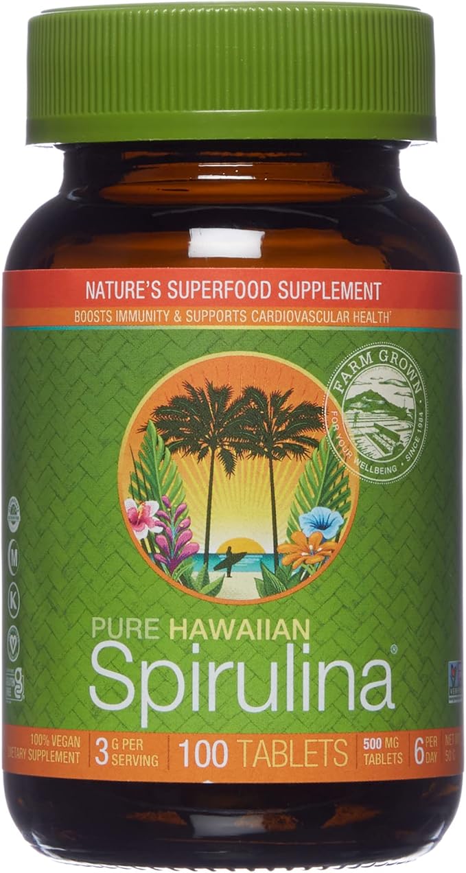 Nutrex Hawaii, Pure Hawaiian Spirulina 500 mg, Vegan, Supports Immune System, Heart, Cells and Energy, 100 Tablets