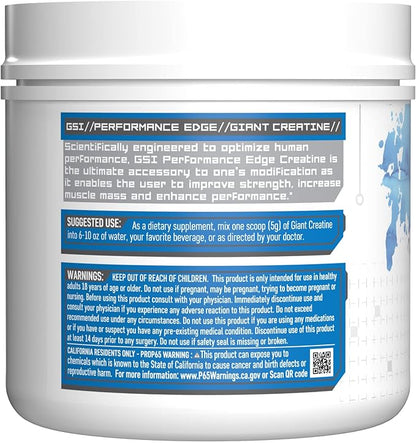 Giant Sports Edge Creatine Monohydrate, 500g - 5g Pure Micronized Creatine per Serving, Support Muscle Energy and Strength, 100 Servings - Unflavored