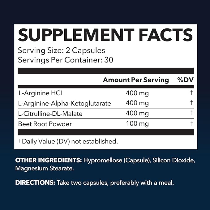 L-Arginine Capsules for Active Males - 60 Count, Non-GMO, 1200mg Blend of L Arginine and L Citrulline - Arginine Supplement for Enhanced Performance - L Arginine for Muscle Support