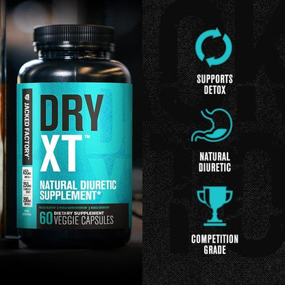 Jacked Factory Dry-XT Diuretic Water Pills - Natural Supplement | Reduces Water Retention & Bloating | Dandelion Root Extract, Potassium, 7 More Powerful Ingredients - 60 Veggie Capsules