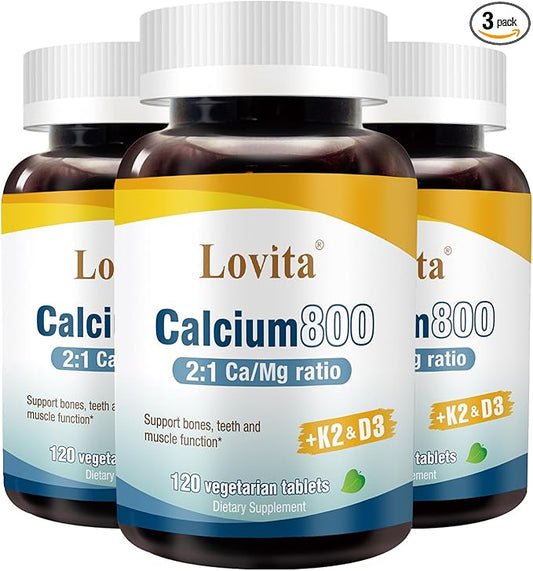Calcium 800 mg | Highly Absorbable Calcium Citrate with Vitamin D3 & K2 | Premium 2:1 Ratio with Magnesium | Plus Zinc, Copper, Manganese | Vegan Supplement for Bone Health, 120 Tablets (Pack of 3)