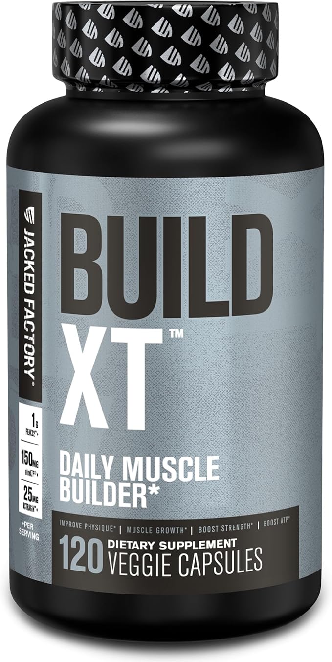 Jacked Factory Build-XT Daily Muscle Builder & Performance Enhancer - Muscle Building Supplement for Muscular Strength & Growth | Trademarked Ingredients Peak02, ElevATP, & Astragin - 120 Veggie Pills