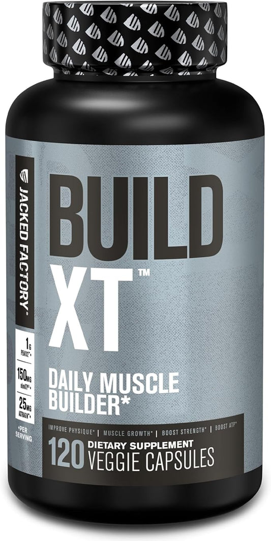 Jacked Factory Build-XT Daily Muscle Builder & Performance Enhancer - Muscle Building Supplement for Muscular Strength & Growth | Trademarked Ingredients Peak02, ElevATP, & Astragin - 120 Veggie Pills