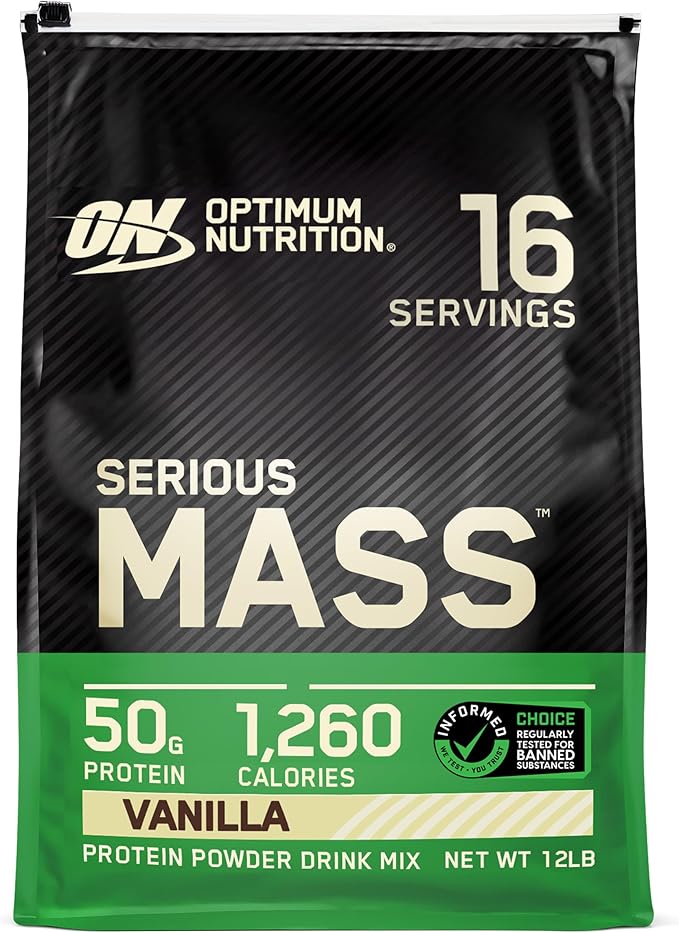 Optimum Nutrition Serious Mass Weight Gainer Protein Powder, Vitamin C and Zinc for Immune Support, Vanilla, 12 Pound (Packaging May Vary)