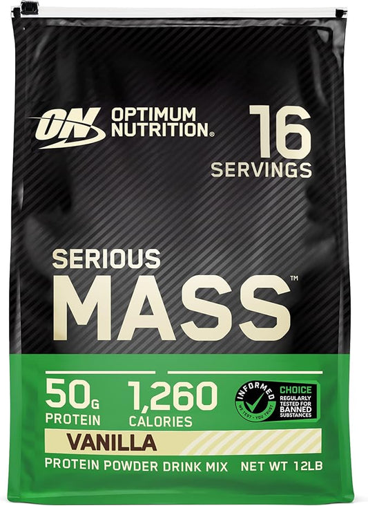 Optimum Nutrition Serious Mass Weight Gainer Protein Powder, Vitamin C and Zinc for Immune Support, Vanilla, 12 Pound (Packaging May Vary)