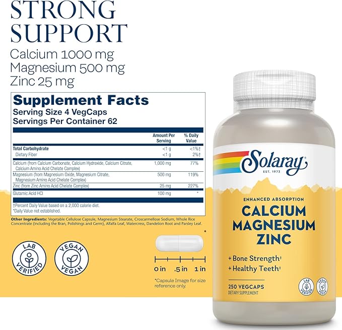 Solaray - Calcium, Magnesium, Zinc 1000/500mg - 250ct Vcp
