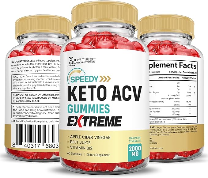 (3 Pack) Speedy Keto ACV Gummies Extreme 2000MG Speedy Keto Gummies Advanced Formula Apple Cider Vinegar with Pomegranate Beet Juice Powder B12 Vegan Non GMO 180 Gummys