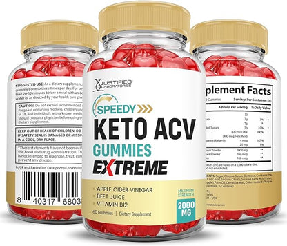 (3 Pack) Speedy Keto ACV Gummies Extreme 2000MG Speedy Keto Gummies Advanced Formula Apple Cider Vinegar with Pomegranate Beet Juice Powder B12 Vegan Non GMO 180 Gummys